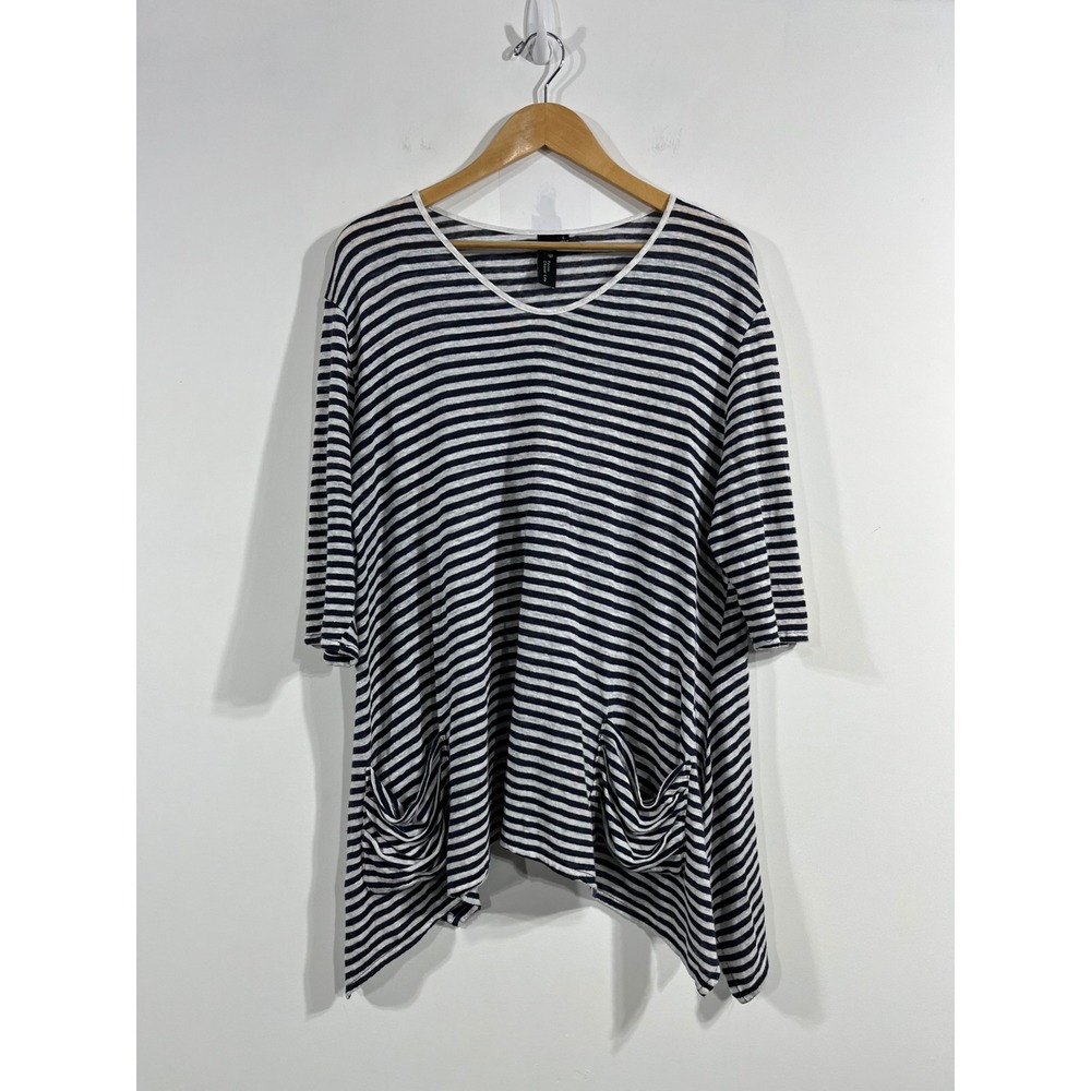 Focus Casual Life Coastal Striped Linen Knit Sharkbite Tunic Top‎ Womens Large
